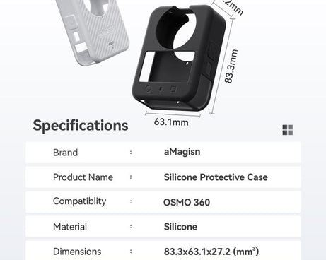 For DJI Osmo 360 Camera aMagisn Silicone Body Cover Set with Lens Cap & Neck Lanyard