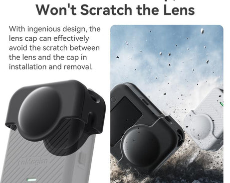 For DJI Osmo 360 Camera aMagisn Silicone Body Cover Set with Lens Cap & Neck Lanyard