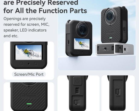 For DJI Osmo 360 Camera aMagisn Silicone Body Cover Set with Lens Cap & Neck Lanyard