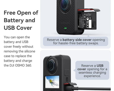 For DJI Osmo 360 Camera aMagisn Silicone Body Cover Set with Lens Cap & Neck Lanyard