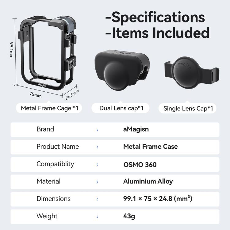 For DJI Osmo 360 AMagisn Quick-Release Metal Cage With Dual/Single Lens Caps Camera Mount Rig
