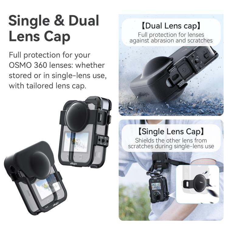 For DJI Osmo 360 AMagisn Quick-Release Metal Cage With Dual/Single Lens Caps Camera Mount Rig