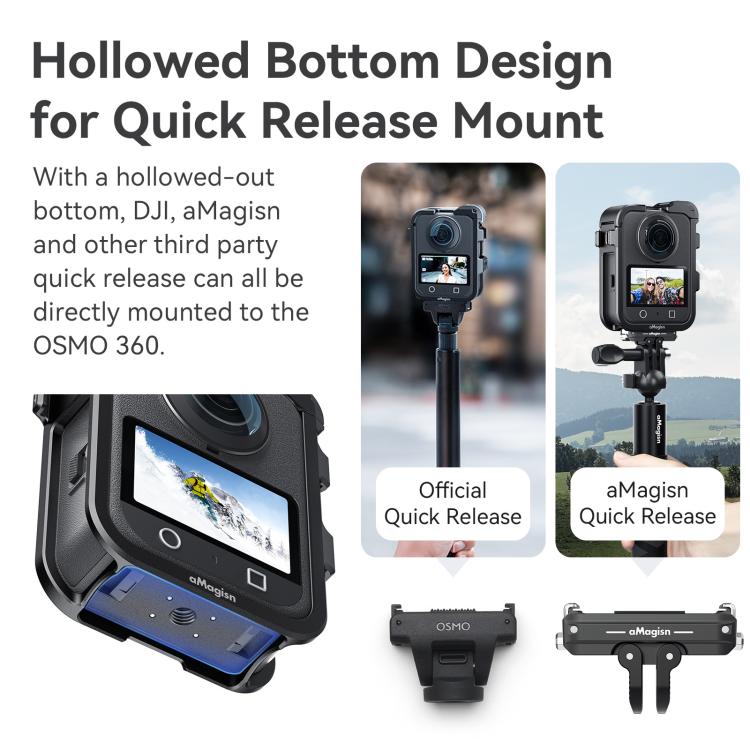For DJI Osmo 360 AMagisn Quick-Release Metal Cage With Dual/Single Lens Caps Camera Mount Rig