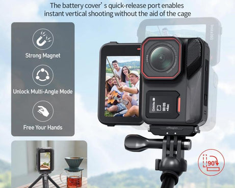 For Insta360 Ace Pro 2 aMagisn Water-resistant Vertical Shooting Battery Side Cover Compatible with Quick-Release Adapters