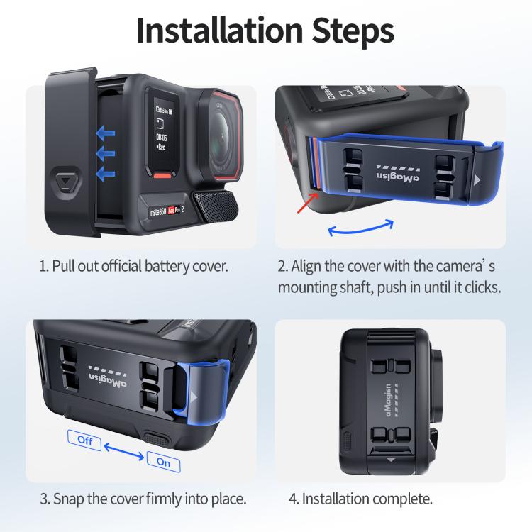 For Insta360 Ace Pro 2 aMagisn Water-resistant Vertical Shooting Battery Side Cover Compatible with Quick-Release Adapters