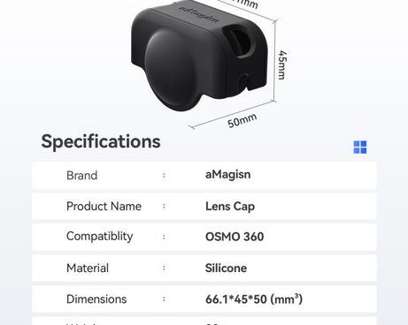 For DJI Osmo 360 aMagisn Silicone Lens Cap Anti-scratch Lens Protective Case