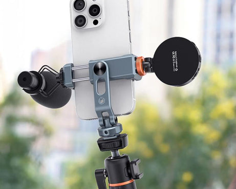 Aluminum Alloy Dual-Head Cold Shoe Phone Mount With Dual 1/4 inch Screw Holes For Horizontal/Vertical Tilting Shooting