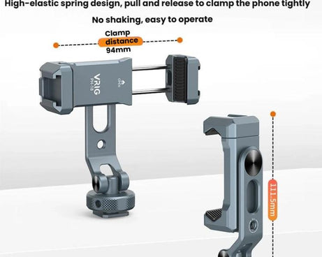 Aluminum Alloy Dual-Head Cold Shoe Phone Mount With Dual 1/4 inch Screw Holes For Horizontal/Vertical Tilting Shooting