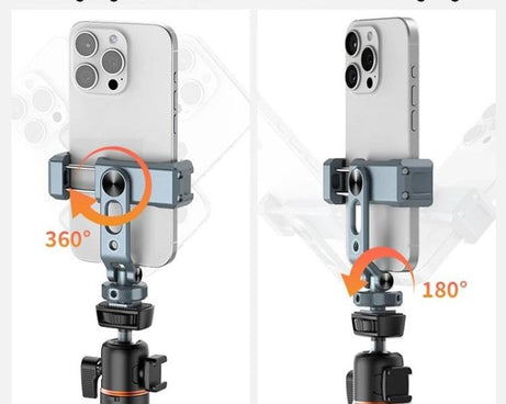 Aluminum Alloy Dual-Head Cold Shoe Phone Mount With Dual 1/4 inch Screw Holes For Horizontal/Vertical Tilting Shooting