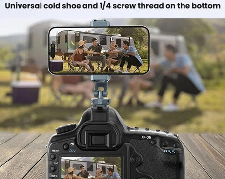 Aluminum Alloy Dual-Head Cold Shoe Phone Mount With Dual 1/4 inch Screw Holes For Horizontal/Vertical Tilting Shooting
