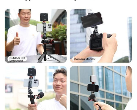 Aluminum Alloy Dual-Head Cold Shoe Phone Mount With Dual 1/4 inch Screw Holes For Horizontal/Vertical Tilting Shooting