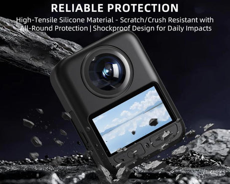 For DJI Osmo 360 Silicone Case Anti-Scratch Shock-Absorbing Dustproof Cover, Black, With Lens Cap