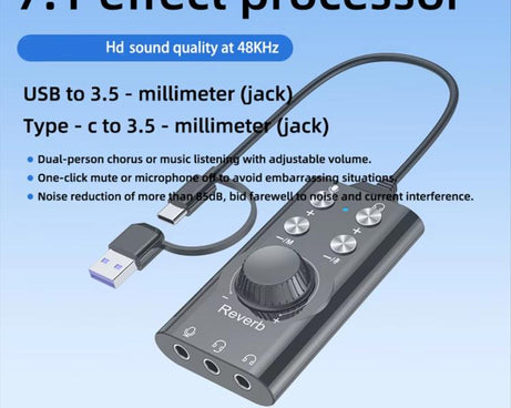 USB / Type-C To 3.5mm 7.1 Surround Sound Computer Voice Changer External Sound Card For Mobile Computer Streaming