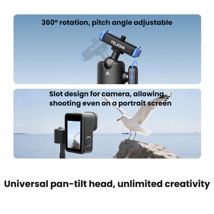 For GoPro HERO13 Black TELESIN S1-MNP-14-TGP 17-40cm Retractable Quick-Release Mini Selfie Stick Handheld Desktop Tripod