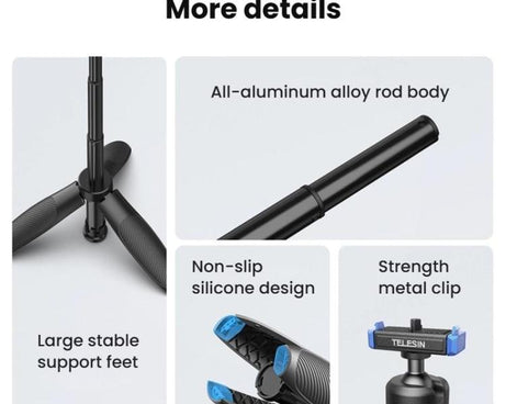 For GoPro HERO13 Black TELESIN S1-MNP-14-TGP 17-40cm Retractable Quick-Release Mini Selfie Stick Handheld Desktop Tripod