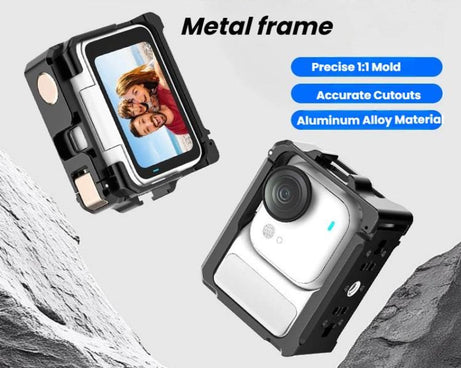 For Insta360 GO Ultra Aluminum Alloy Cage with Dual Cold Shoe Mount Shockproof Protective Frame