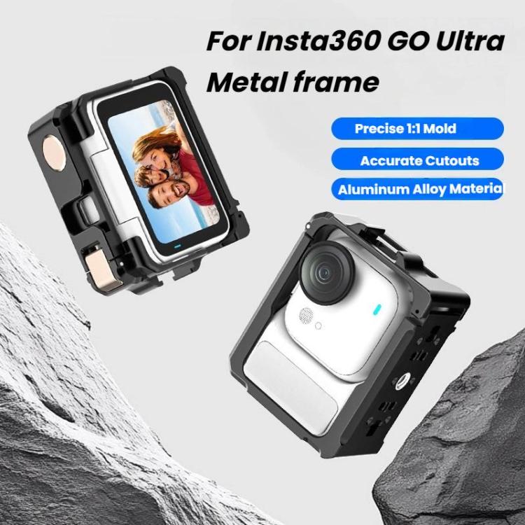 For Insta360 GO Ultra Aluminum Alloy Cage with Dual Cold Shoe Mount Shockproof Protective Frame