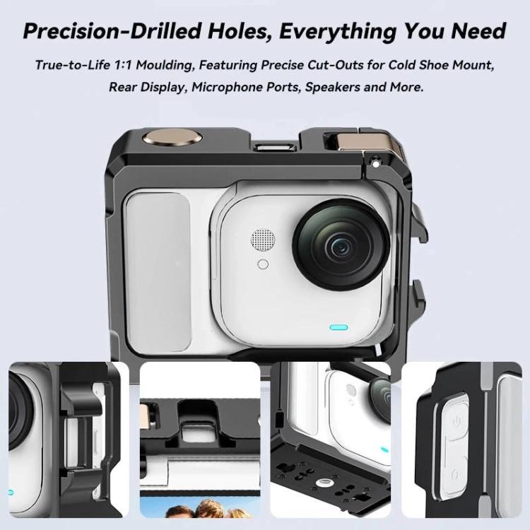 For Insta360 GO Ultra Aluminum Alloy Cage with Dual Cold Shoe Mount Shockproof Protective Frame