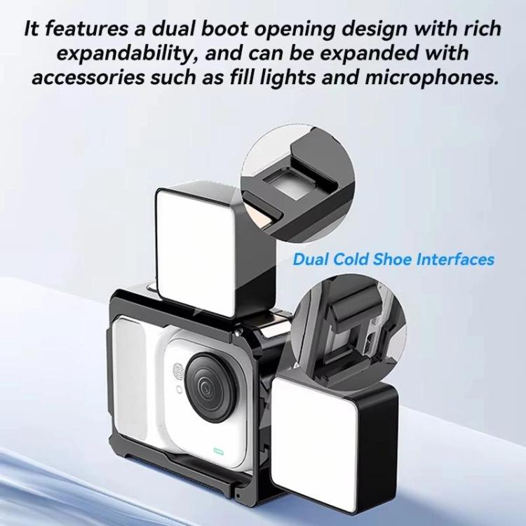 For Insta360 GO Ultra Aluminum Alloy Cage with Dual Cold Shoe Mount Shockproof Protective Frame