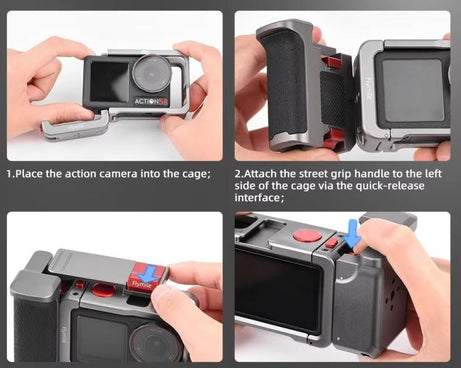 Flymile Street Shooting Handle Kit for DJI Osmo Action 5 Pro/4/3 Action Camera Aluminum Expansion Cage