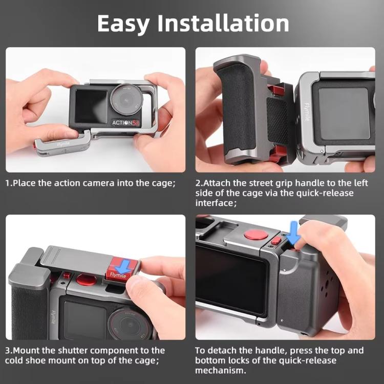 Flymile Street Shooting Handle Kit for DJI Osmo Action 5 Pro/4/3 Action Camera Aluminum Expansion Cage