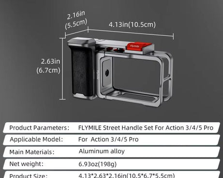 Flymile Street Shooting Handle Kit for DJI Osmo Action 5 Pro/4/3 Action Camera Aluminum Expansion Cage