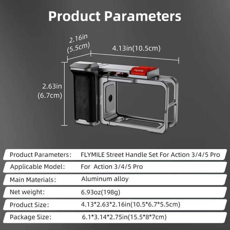 Flymile Street Shooting Handle Kit for DJI Osmo Action 5 Pro/4/3 Action Camera Aluminum Expansion Cage