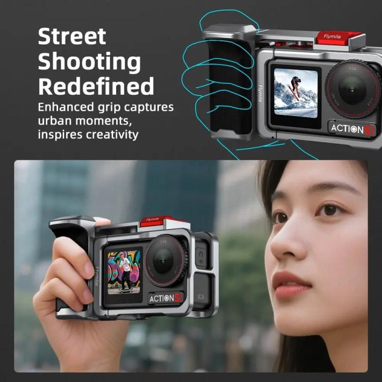 Flymile Street Shooting Handle Kit for DJI Osmo Action 5 Pro/4/3 Action Camera Aluminum Expansion Cage
