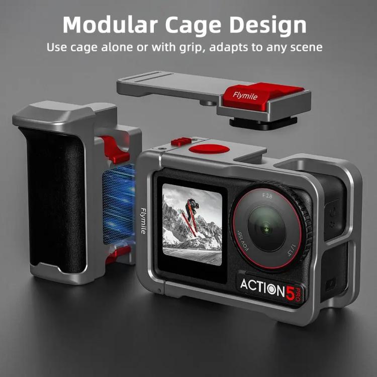 Flymile Street Shooting Handle Kit for DJI Osmo Action 5 Pro/4/3 Action Camera Aluminum Expansion Cage