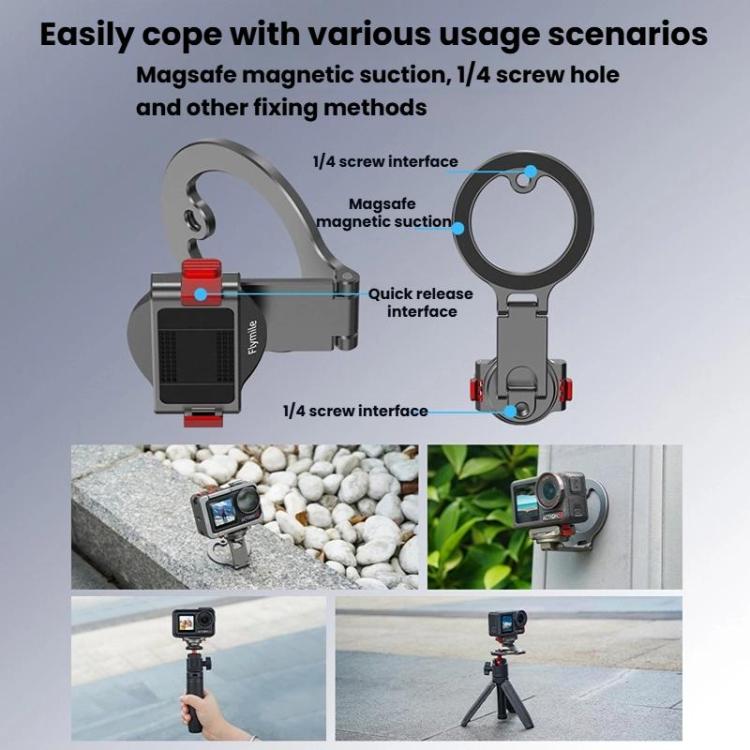For DJI Osmo Action 3 / 4 / 5 Pro / Osmo 360 Flymile Quick-Release Magnetic Mount