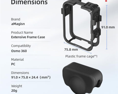For DJI Osmo 360 aMagisn Expansion Cage Plastic Frame with Lens Cap