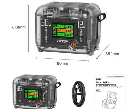 Multi-Functional Battery Charging Organizer For DJI Osmo 360 / Action 5 Pro / Action 4 / Action 3