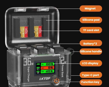 Multi-Functional Battery Charging Organizer For DJI Osmo 360 / Action 5 Pro / Action 4 / Action 3