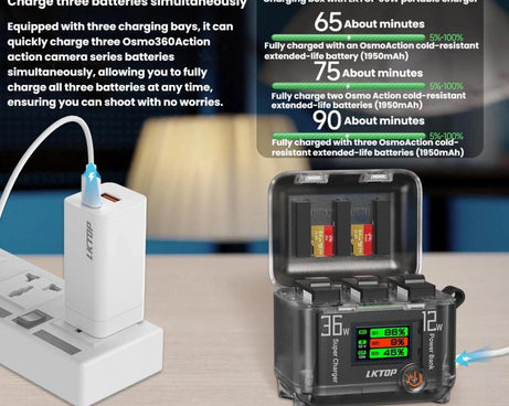 Multi-Functional Battery Charging Organizer For DJI Osmo 360 / Action 5 Pro / Action 4 / Action 3