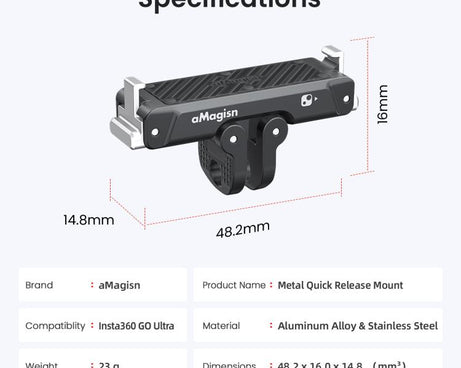 For Insta360 Go Ultra Camera AMagisn Metal Quick Release Magnetic Adapter With 1/4-Inch Threaded Hol