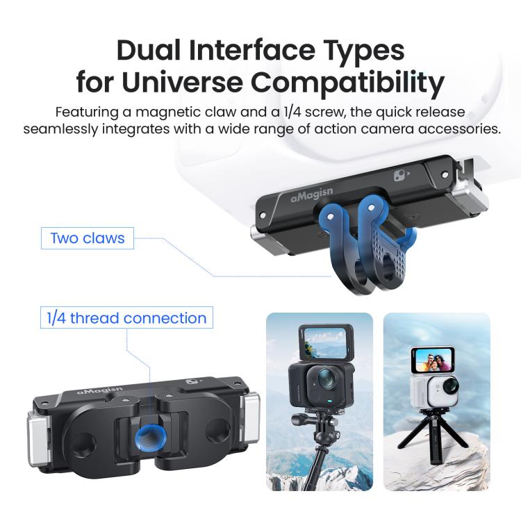 For Insta360 Go Ultra Camera aMagisn Metal Quick Release Magnetic Adapter With 1/4-inch Threaded Hol