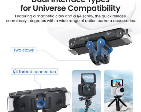 For Insta360 Go Ultra Camera AMagisn Metal Quick Release Magnetic Adapter With 1/4-Inch Threaded Hol
