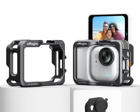 AMagisn Metal Cage For Insta360 GO Ultra Quick Release Protective Frame With Silicone Cover