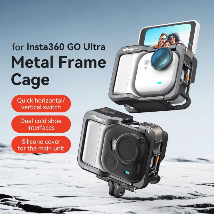 AMagisn Metal Cage For Insta360 GO Ultra Quick Release Protective Frame With Silicone Cover
