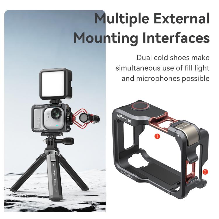 AMagisn Metal Cage For Insta360 GO Ultra Quick Release Protective Frame With Silicone Cover