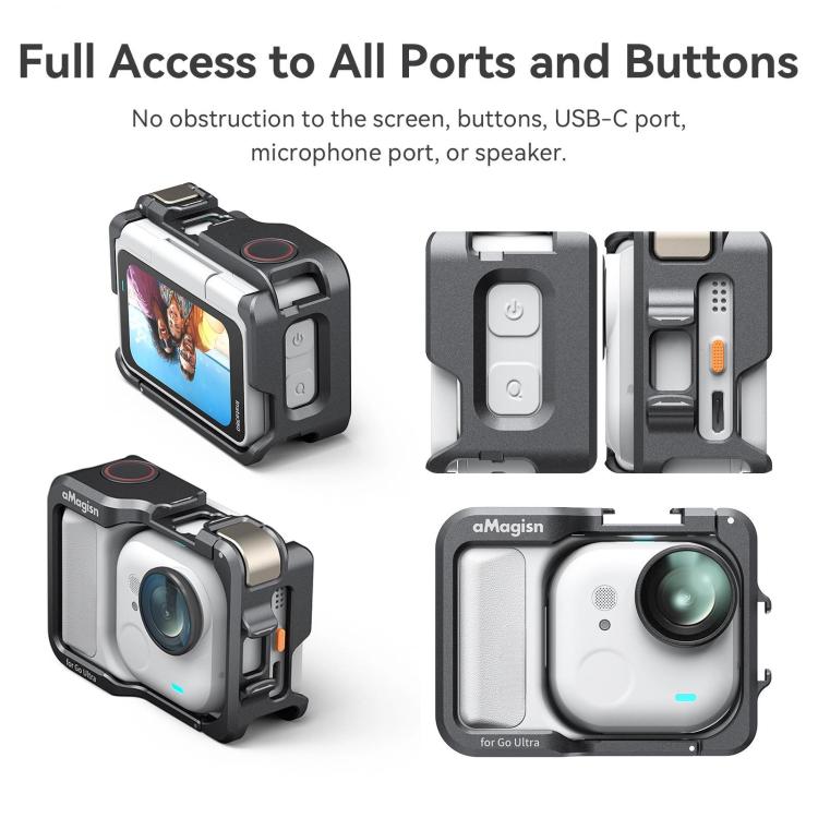 AMagisn Metal Cage For Insta360 GO Ultra Quick Release Protective Frame With Silicone Cover