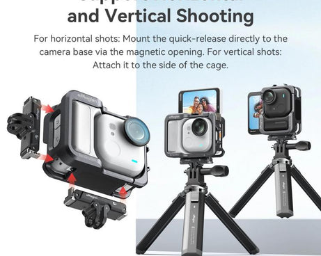 AMagisn Metal Cage For Insta360 GO Ultra Quick Release Protective Frame With Silicone Cover