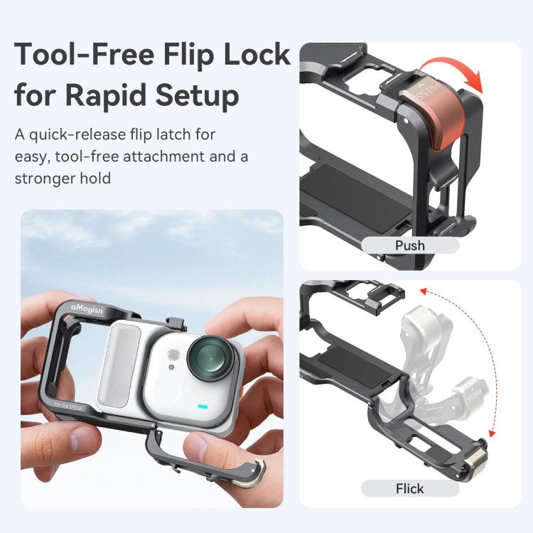 AMagisn Metal Cage For Insta360 GO Ultra Quick Release Protective Frame With Silicone Cover