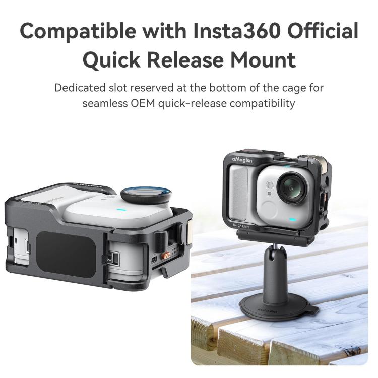 AMagisn Metal Cage For Insta360 GO Ultra Quick Release Protective Frame With Silicone Cover