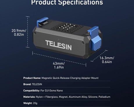 For DJI Osmo Nano TELESIN Magnetic Quick-Release Charging Base Rechargeable Adapter Mount