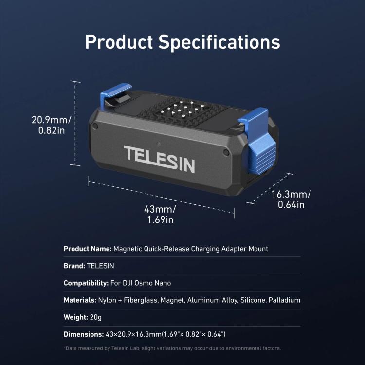 For DJI Osmo Nano TELESIN Magnetic Quick-Release Charging Base Rechargeable Adapter Mount