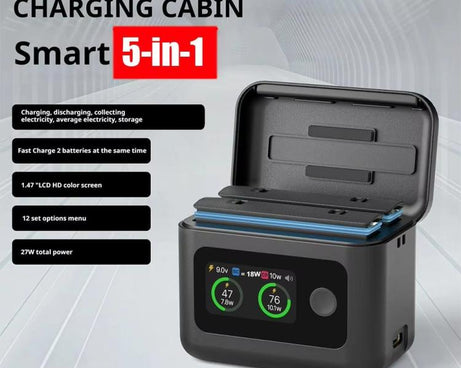 SYMIK Battery Charger Hub For Insta360 X5 Charging Station Portable Power Manager With 1.47-Inch LCD Screen