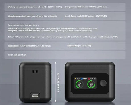 SYMIK Battery Charger Hub For Insta360 X5 Charging Station Portable Power Manager With 1.47-Inch LCD Screen