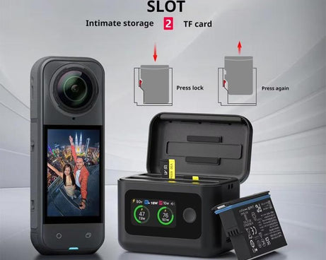 SYMIK Battery Charger Hub For Insta360 X5 Charging Station Portable Power Manager With 1.47-Inch LCD Screen