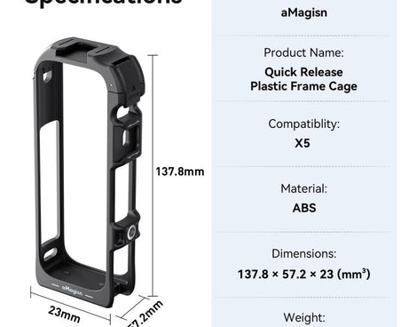 For Insta360 X5 AMagisn Quick Release Plastic Cage Expansion Frame Accessories